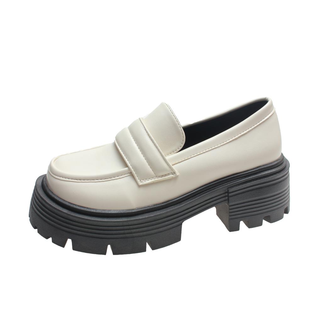 Scarpe Basse in Pelle Piccole Giapponesi Britanniche da Donna Nuove con Suola Spessa e Tacco Grosso Slip-on Stile Preppy Scarpe a Punta Larga