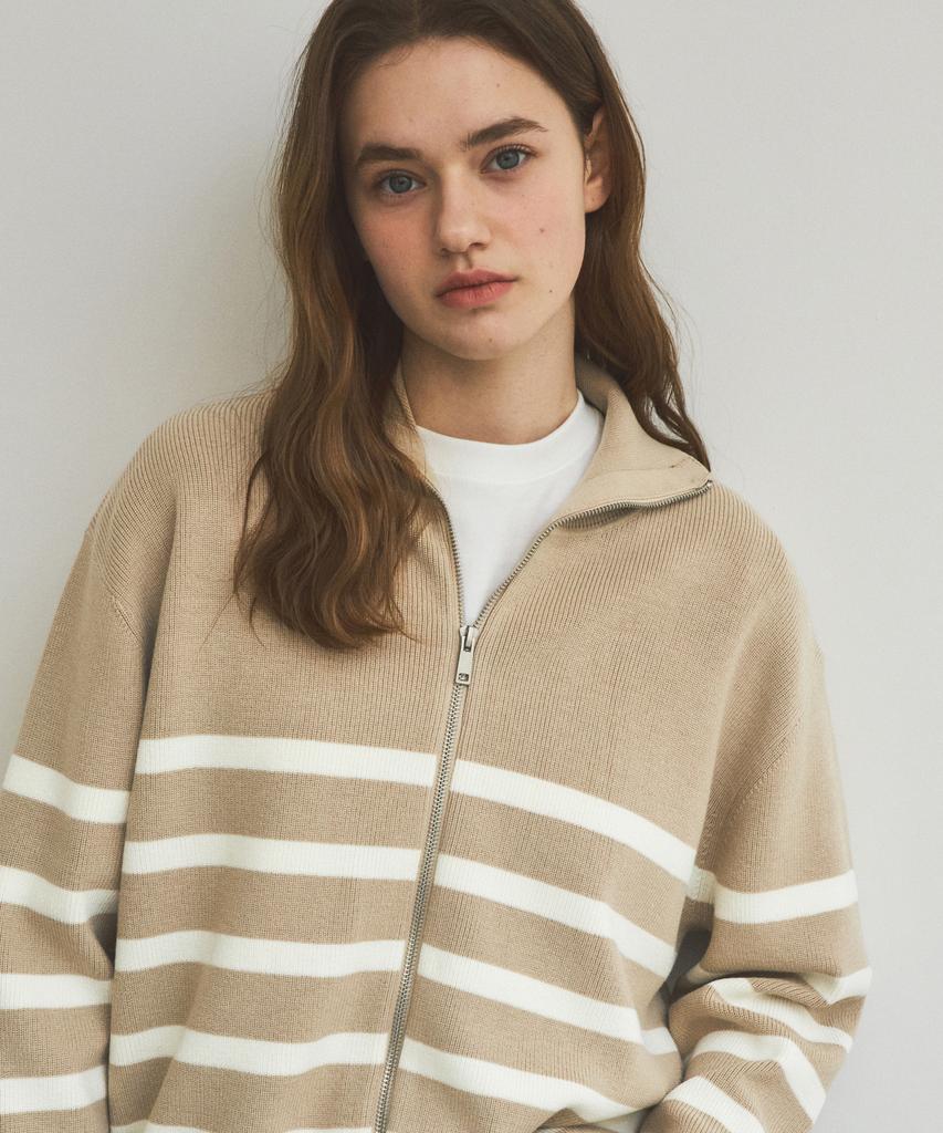 Wednesday Oasis For Woman W/Always High-Neck Striped Knit Zip-Up_2 Colors (Wc25-Kn06)