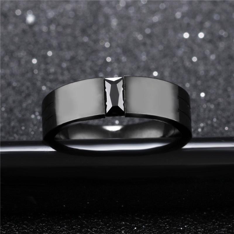 Elegant Couple Rings Zircon Inlay Stainless Steel Men Ring Black Rhinestones CZ Women Wedding Ring Sets Jewelry Drop Shipping