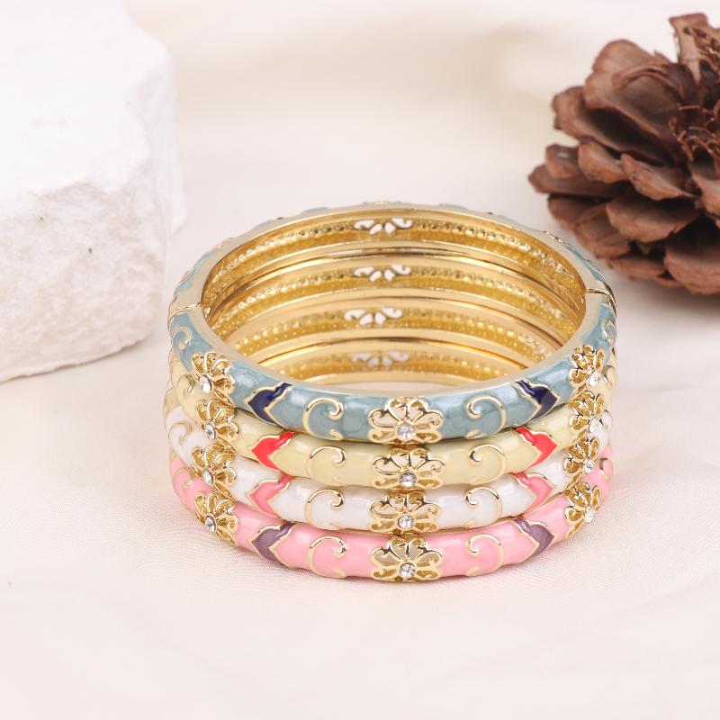 Vintage Enamel Flower Bracelet Ethnic Style Cloisonne Bangle Elegant Luxury Exquisite Bangles For Women  Jewelry