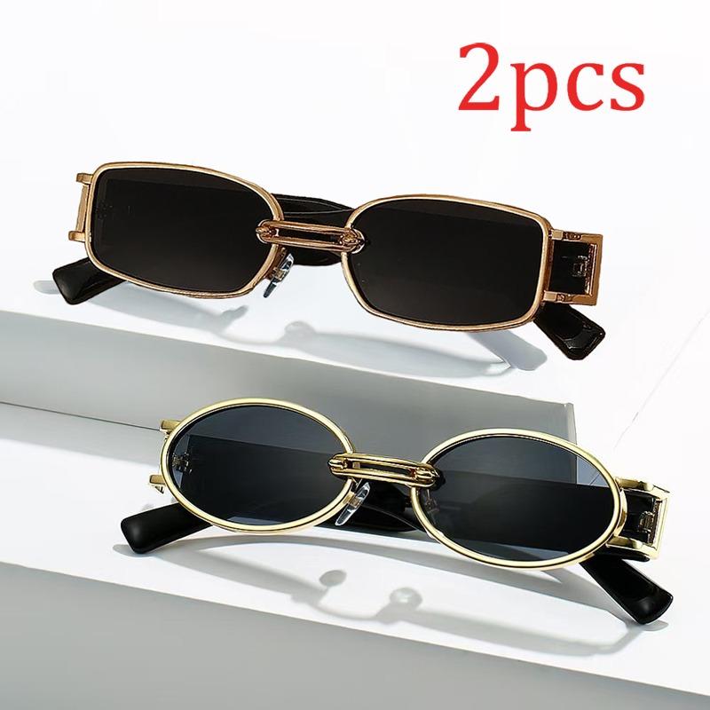 2Pcs Fashion Square Oval Plastic&Metal Frame Women Sunglasses for Men Daily Life Eyewear Accessories