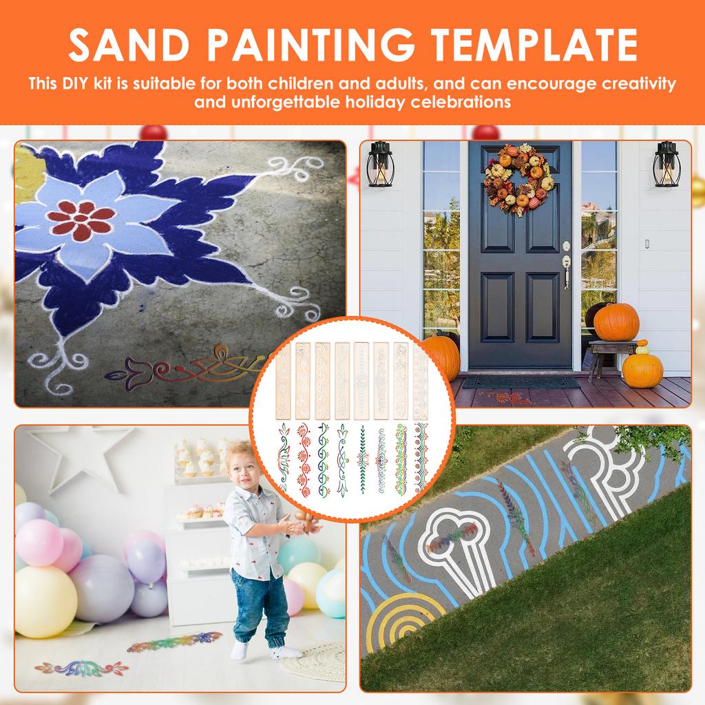 8Pcs Diwali Rangoli Stencils 11.8inch Wood Rangoli Painting Stencil Tool DIY Making Kit for Floor Crafts Festival Decor