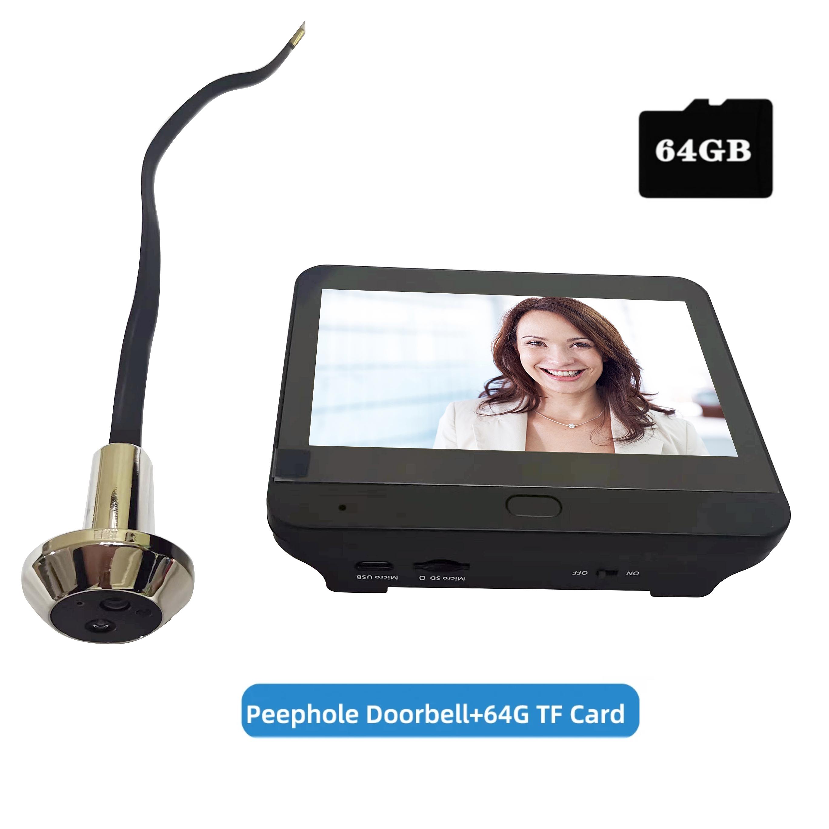 

Комнатная камера Wi-Fi 1080P Tuya Глазок Дверной звонок PIR Обнаружение движения Дверной телезритель Ночное видение Односторонний разговор 5000 мАч 4,3 ЖК-экран doorbell camera 64G чёрный