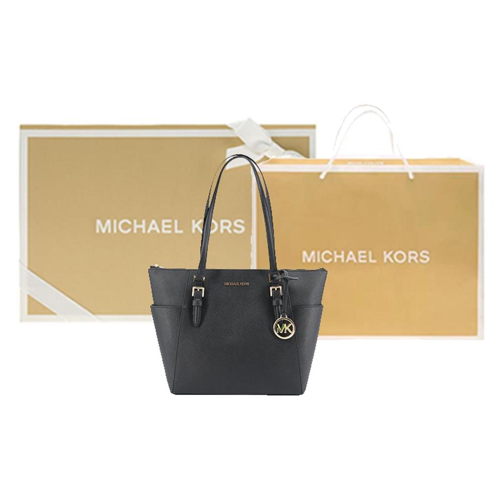 MICHAEL KORS Charlotte Cow Leather Shoulder Bag, Handbag Women's Black 35T0GCFT7L-BLACK