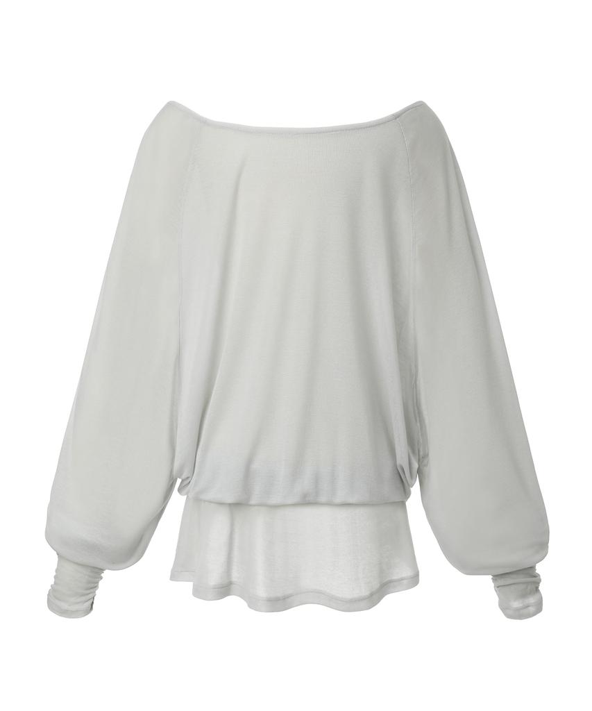 Mileko Sheer Off-Shoulder Sleeve Cloud Gray