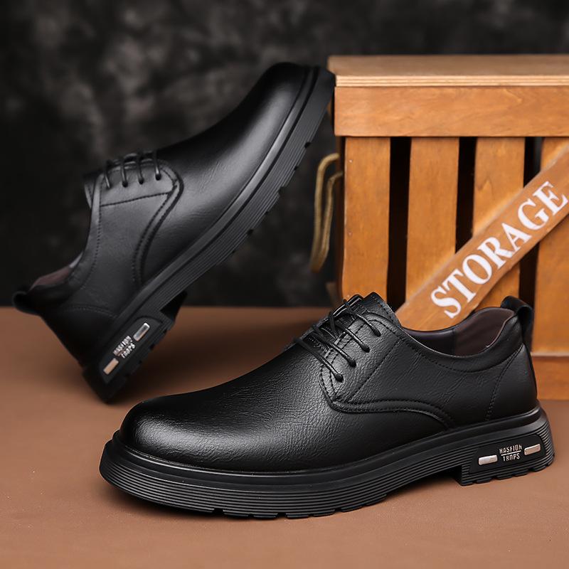 Men's Big Head Leather Shoes 2025 British Style Retro Platform Low-top Tooling Shoes Youth Martin Shoes 2025