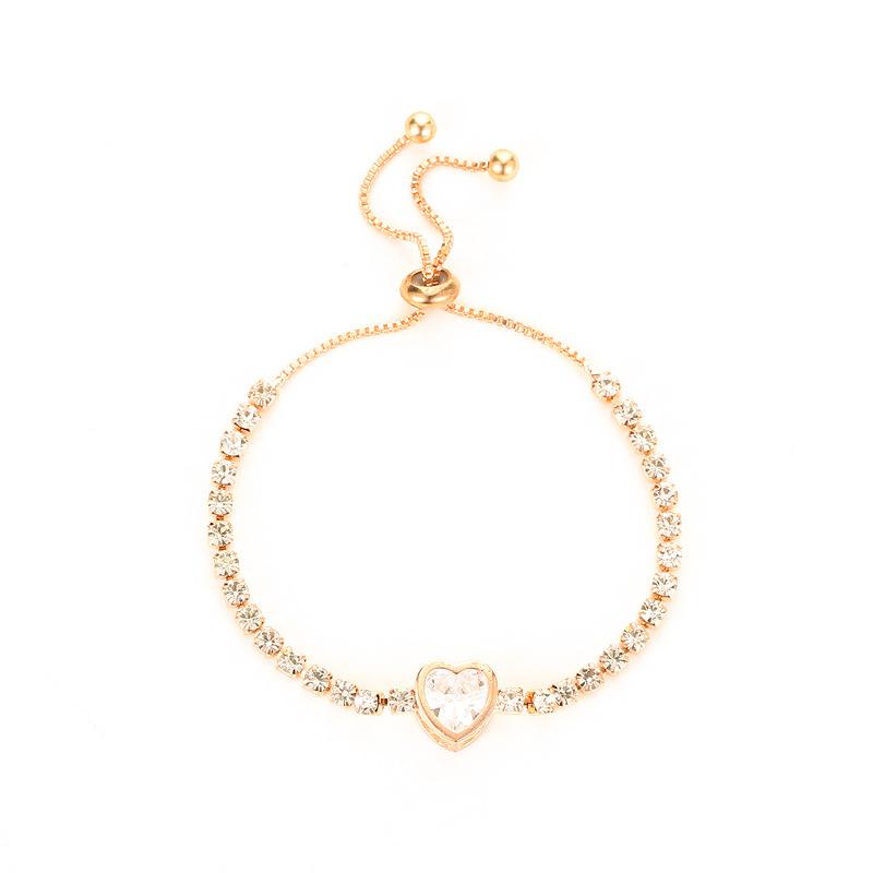 SUMENG 2024 New Round Rose Gold Color Cubic Zirconia Charm Bracelets for Women Jewelry Gifts
