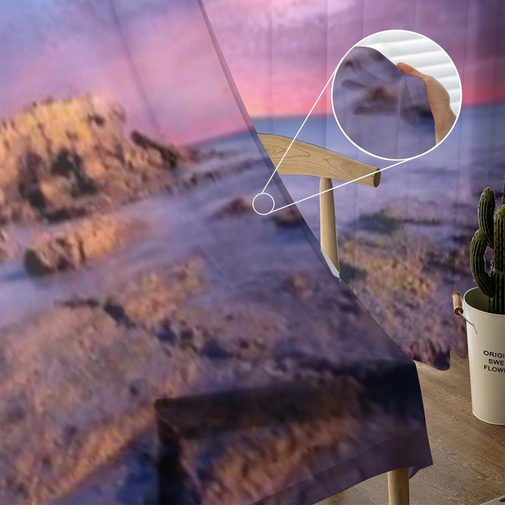 Gorgeous Sunset Over Rocks Tulle Curtains For Living Room Sheer Curtain Bedroom Veil Organza Decorative Window Treatments