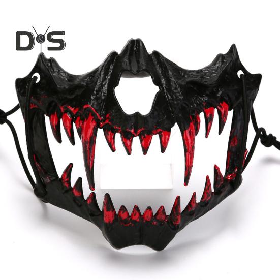 Half Face Mask Horror Halloween Costume Props Animal Skeleton Blood Mask with Elastic Straps for Halloween Cosplay Carnivals Masquerades