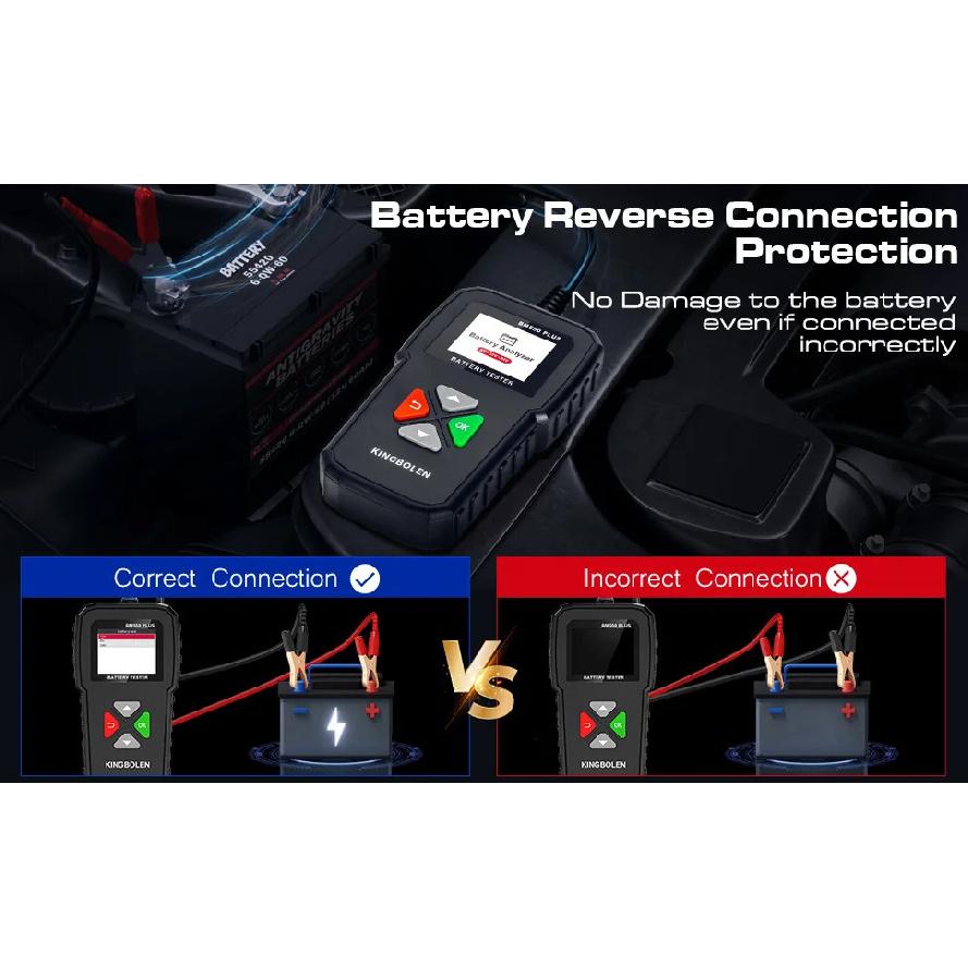 KINGBOLEN BM550 PLUS Tester autobaterií 6V 12V 24V LED displej 100-2000 CCA 2-200Ah Tester alternátoru automobilu Digitální baterie