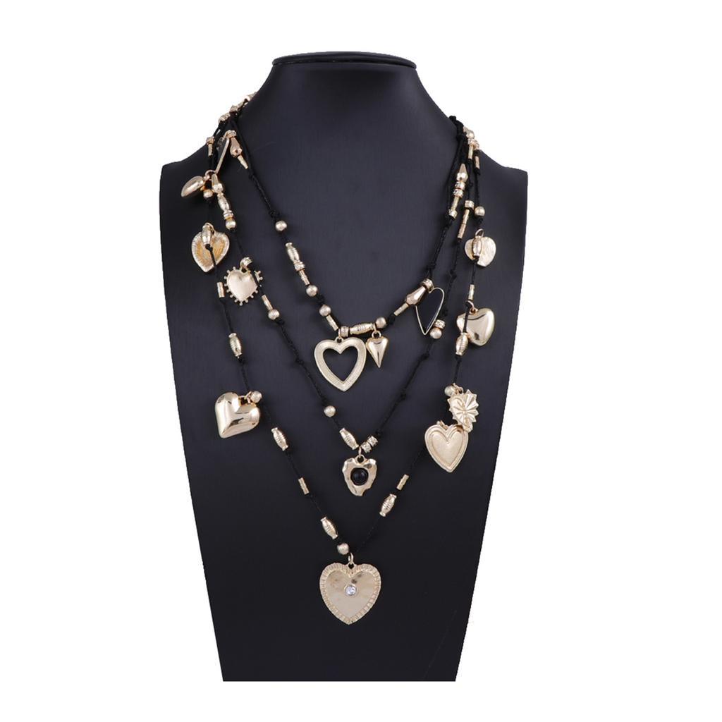 Persönlichkeit Retro-Trend Mehrschicht-Stapel-Tragen Legierung Charme Liebe Anhänger Übertriebene Halskette Temperament Ältere Frauen