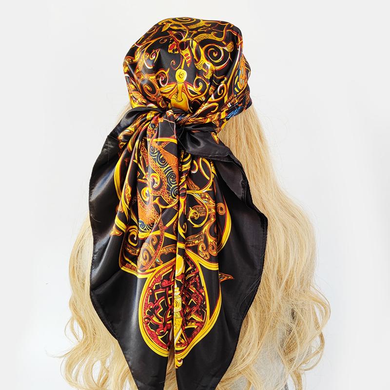 Lenço de Pescoço Xale Envoltórios Estampa Seda Cetim Cachecol quadrado Mulheres Muçulmanas Hijab Elegante Faixa de Cabelo Bandana design marca foulard