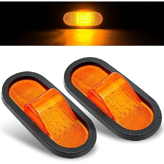 2Pcs 6.5 Inch Trailer Turn Signal Lighgts 6 Inch Oval LED Mid Turn Signal Amber Marker Light 24 LED W/Reflex Lens Mid-Ship Marker And Turn Signal