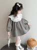 Spring Plaid Patchwork Dress with Sweet Lace Collar for Girls