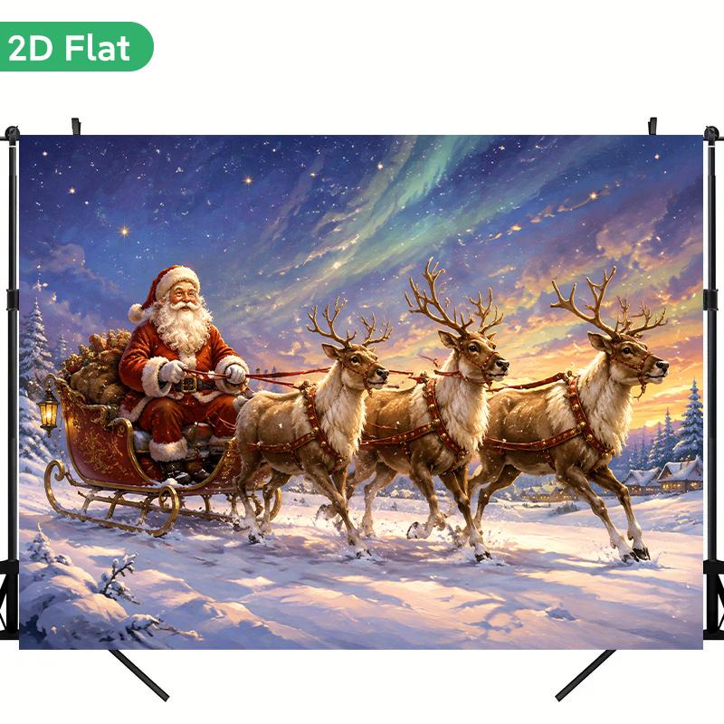 1Pcs Santa Riding Reindeer Decoration Background Winter Backdrop Decorations For Photo Studio Photo Booth Christmas Party