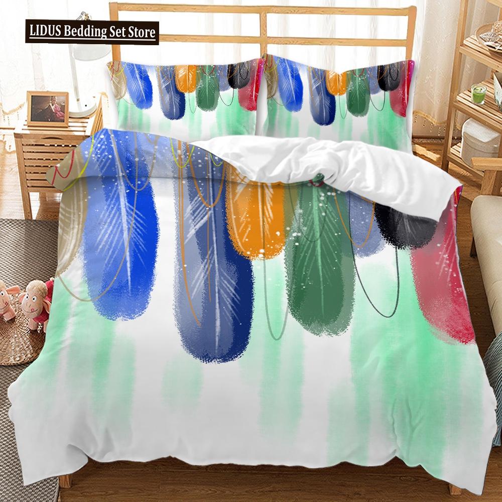 Feathers Duvet Cover Set 3D Print Birds Further Decorative Bedding Set For Kids Boys Girls Teens Polyester Bedding Set King Size