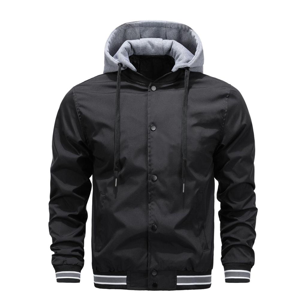 Removable Single-layer Breathable Fabric Men's Baseball Uniform Jacket with Hood