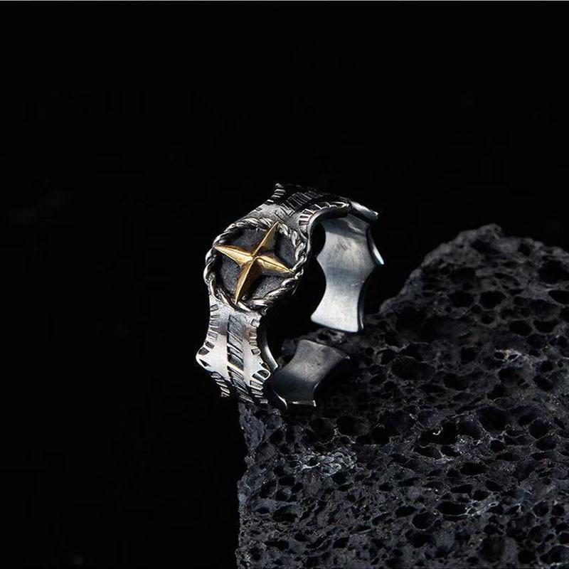 Starburst Ring Men's Trendy Cold Style Index Finger Ring Simple Old Fashioned Anti-Open Ring for Men
