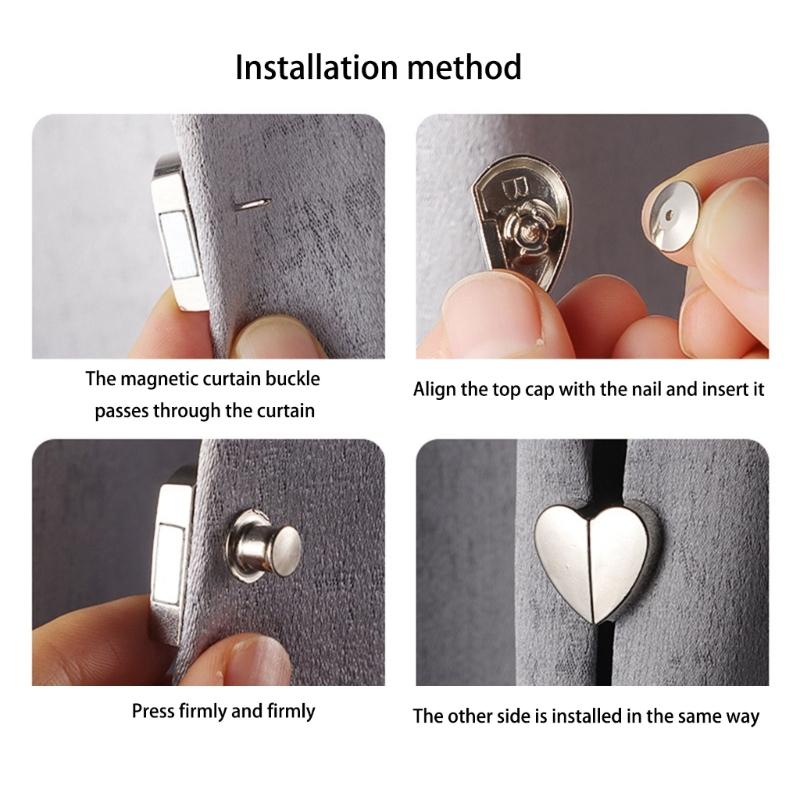 10Pcs Alloy Heart Curtain Clip Magnetic Closures Systems Eliminate Light Leaks Maintain Privacy Home Decoration