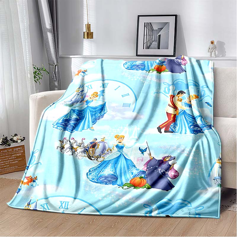 

6 Sizes Princess Cinderella Cartoon Soft Flannel Fluffy Throw Camping Blanket for Children Sofa Throw Thin Blanket Female Gift 75cm x 90cm