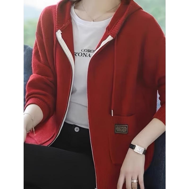 Hooded Cardigan Women's Zip-Up Cardigan for Spring/Fall Transitional Weather, Everyday & Formal Outfits