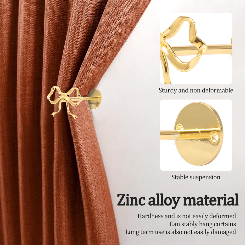 2 Pcs Metal Bow Curtain Tiebacks Wall Mounted Bow Curtain Holdback with Screws Curtains Hooks for Bedroom Living Room Home Decor
