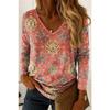 Vintage Women's T-Shirt Graphic Paisley Elegant Fashion Tee Long Sleeve T-shirts V-Neck Regular Tops Pullover Fall Winter