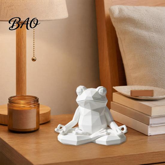 Frog Figurine Yoga Sculpture, 3D Printed Meditating Figurine, Faceted Frosted Texture Figure Sit in Meditation Statue for Desk Shelf Room Zen