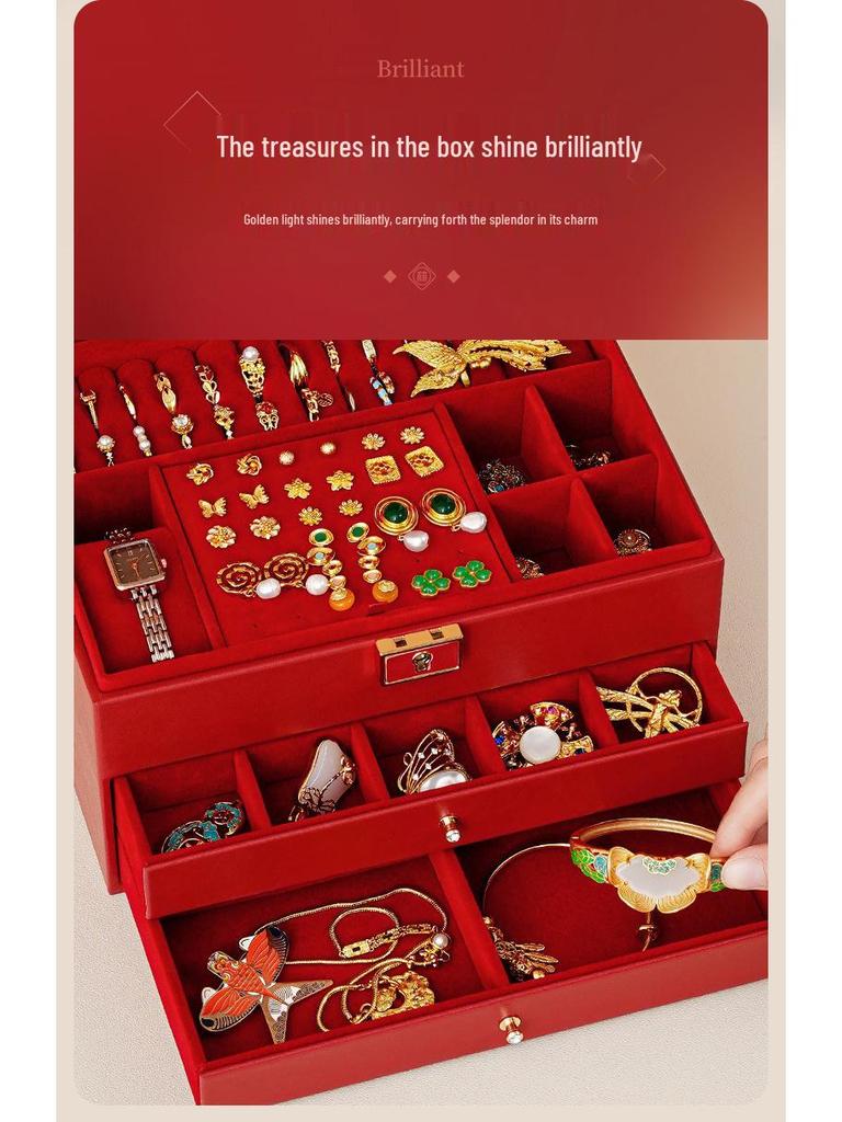 Multilayer Leather Wedding Jewelry Storage Box with Drawers for Necklaces and Rings