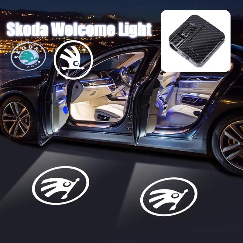 2025 Hot Car Door Welcome Light LED HD Projector Lamp Decoration For Skoda Octavia Rapid Kodiaq Karoq Superb Fabia Kamiq Enyaq Y