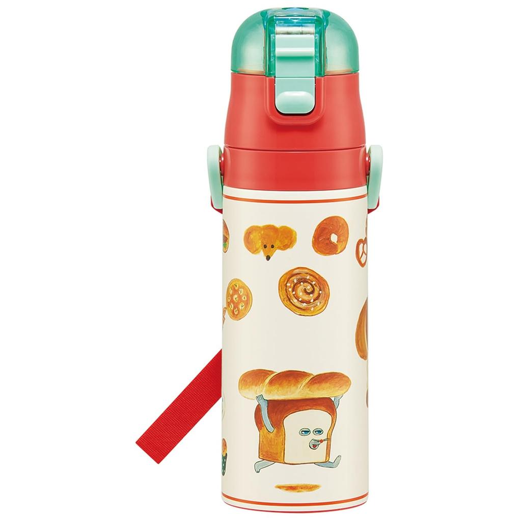 Skater Water Direct for Boys and Stainless Sports Water Kids' Bottle, 470ml, Drink, "Bread Thief" Design, Girls, Insulated, Steel, Lightweight,