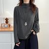 Autumn-Winter 2025 Women's Plus Size High Neck Slimming Base Layer, Stretchy Long Sleeve Color Block Fleece Top