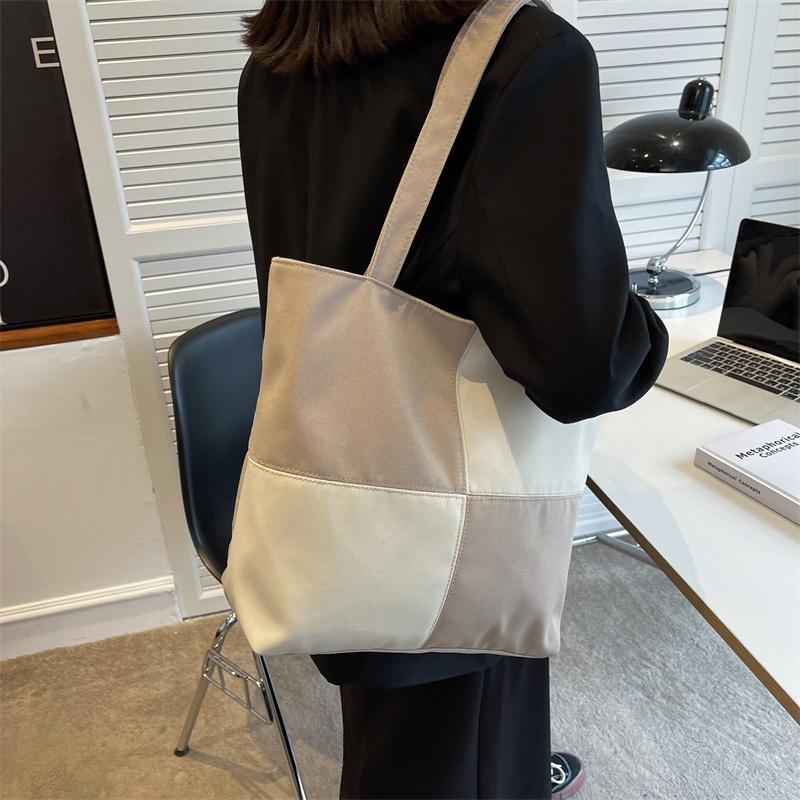IELGY Fashion All-match Color Contrast Stitching Large Capacity Shoulder Bag Women