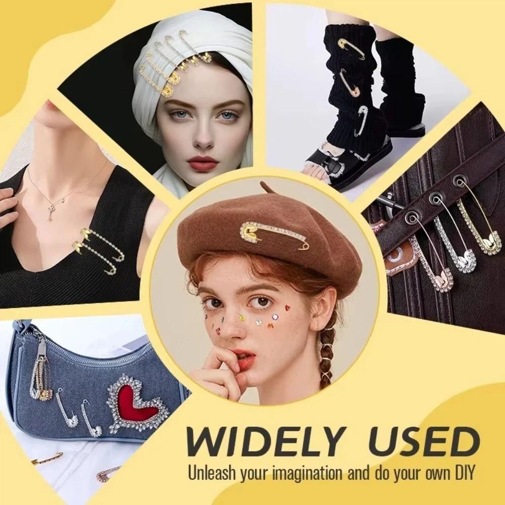 12PCS Shiny Pins Rhinestone Safety Pins Gold Rhinestone Large Brooches Pins Fancy Safety Pins  Women