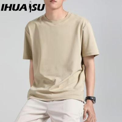 Camiseta de manga curta de algodão masculina, camisa solta de meia manga estampada, camisa compassiva
