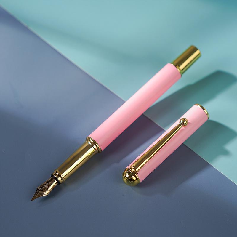 Children's Fine Nib Fountain Pen Set with Engravable Option, Includes Replaceable Ink Cartridges for Student Calligraphy Practice.