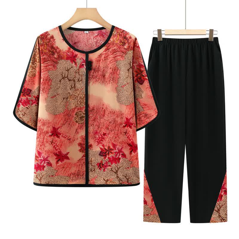 YUZHAOLIN Women's Summer New Chinese Style T-shirt Set