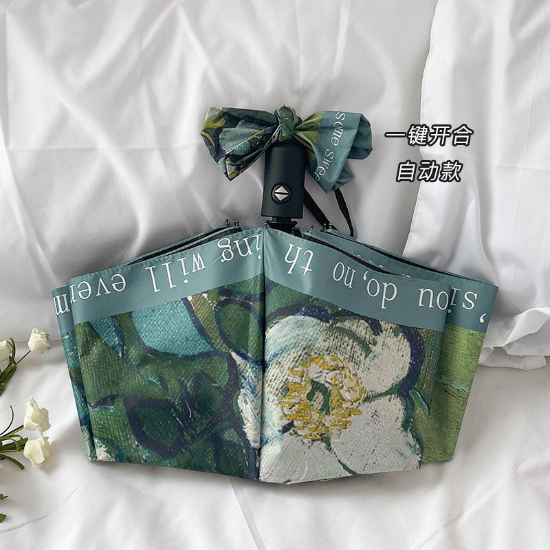 Female automatic small umbrella umbrella anti-oil painting parasol dual-purpose vinyl ultraviolet sun protection thickened retro