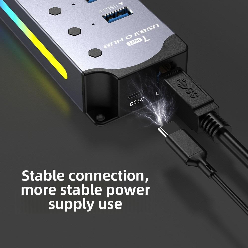 Fajny Hub USB 3.0 7 Portowy Aluminiowy Rozdzielacz PC Ekspander Wysoka Szybkość Transferu Danych