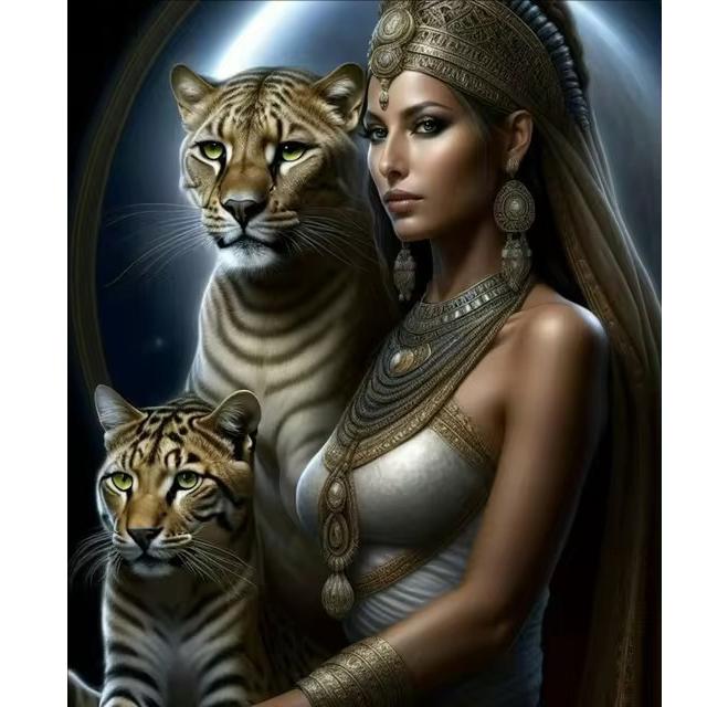 

Египетская женщина и тигр искусство DIY алмазная живопись наборы новые 2024 полная квадратная круглая алмазная мозаика вышивка крестом наборы round 40x30cm красный