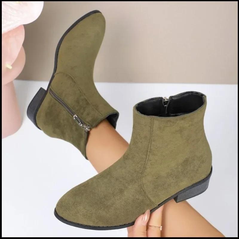 Módní dámské boty 2024 nadměrná velikost moderní dámské boty venkovní kotníkové boty dámské kulatá špička nízký podpatek boční zip boty dámské zapatos mujer