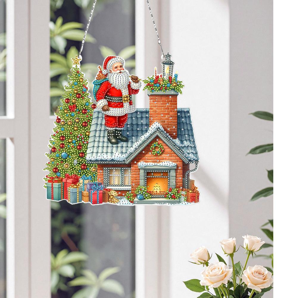 2D Flache Weihnachten DIY Hängende Diamantmalerei Kits Einseitiger Bohrer Diamantmalerei Acryl Anhänger DIY Heimdeko Hängender Charme