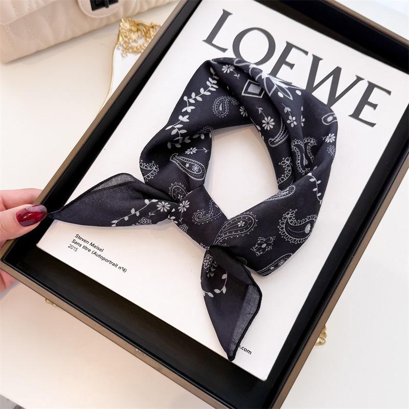 Cotton Linen Small Square Scarf With Simple Breathable Cashew Print Women's Decoration Professional Summer Versatile