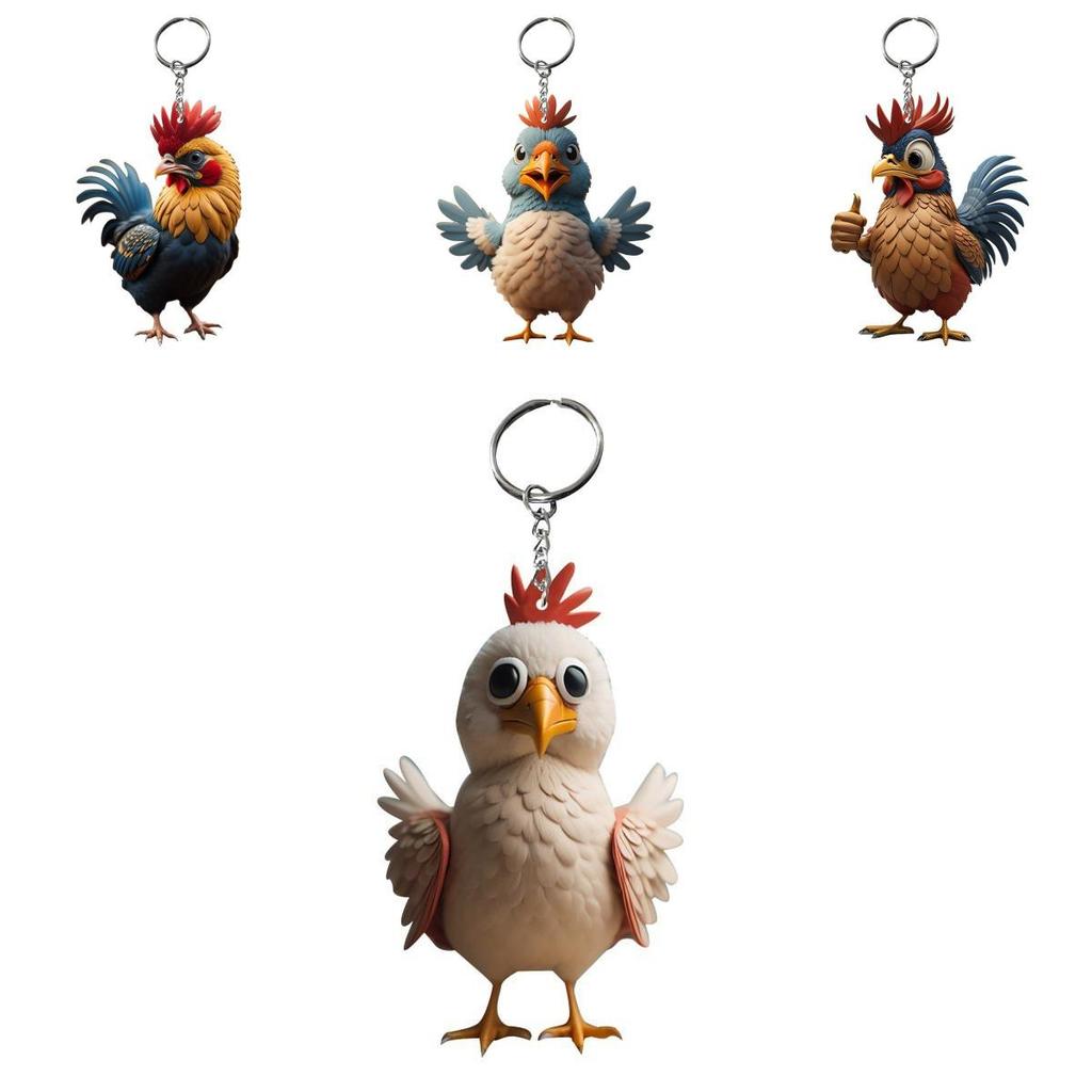 Cartoon Christmas Chicken Keychain Key Ring Pendant Acrylic Car Backpack Accessory Birthday Gift