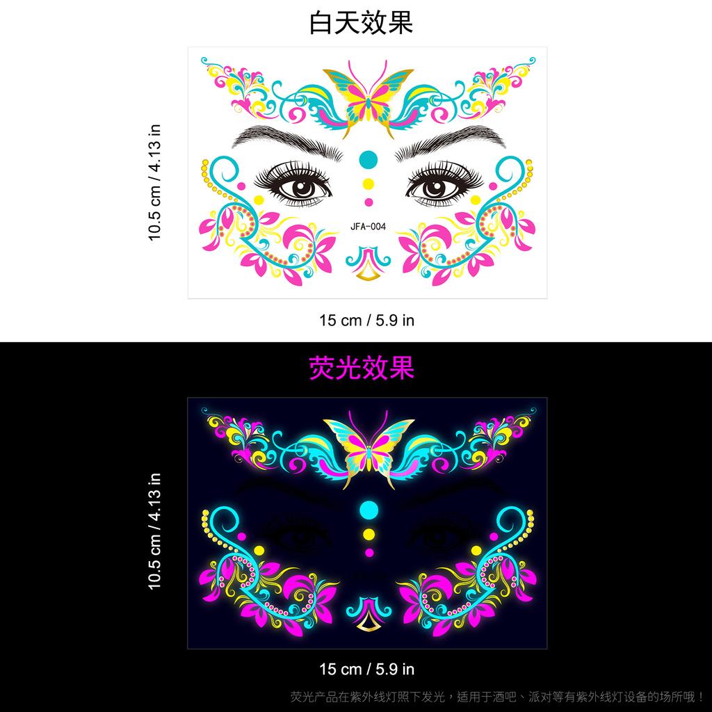 New Music Festival Bronzing Powder Fluorescent Face Sticker Waterproof Nightclub Makeup Dance Neon Luminous Tattoo Sticker