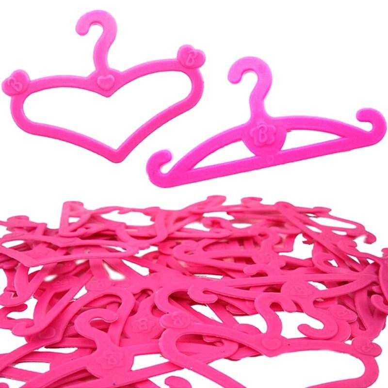 20 pcs Safe Plastic Bright Color Pink Hangers for Doll Dress Clothes Accessories