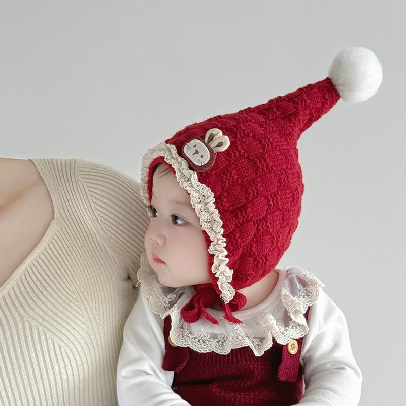 5 Colors Winter Baby Girls Hat Cute Ear Protection Cap for Infant Warm Knitted Beanie Hats Kids Lovely Pixie Cap 6-24M