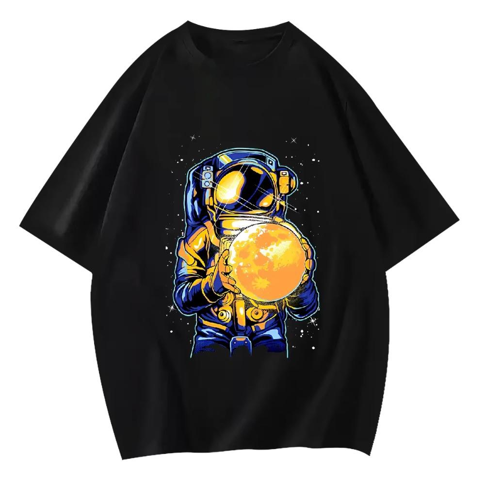 

Men Loose T-Shirt Casual Cotton T Shirt Astronaut Breathable Tops Hippie Clothes Streetwear Harajuku Short Sleeve Tees 2024 New S чёрный