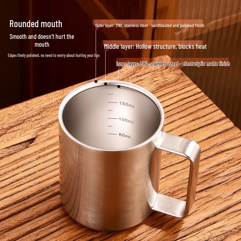 304 Stainless Steel Double-Layer Insulated Mug for Coffee, Tea, and Water - Ideal for Students and Kids