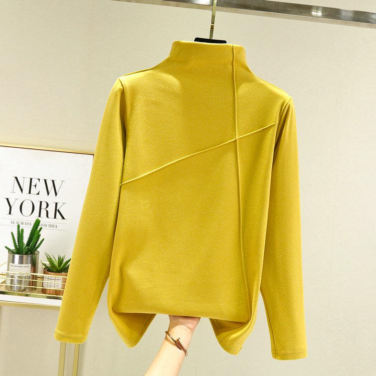 

Женская двухсторонняя флисовая футболка с полувысоким воротником и длинными рукавами в корейском стиле на осень/зиму с дизайном в виде двойной полосы XXL жёлтый